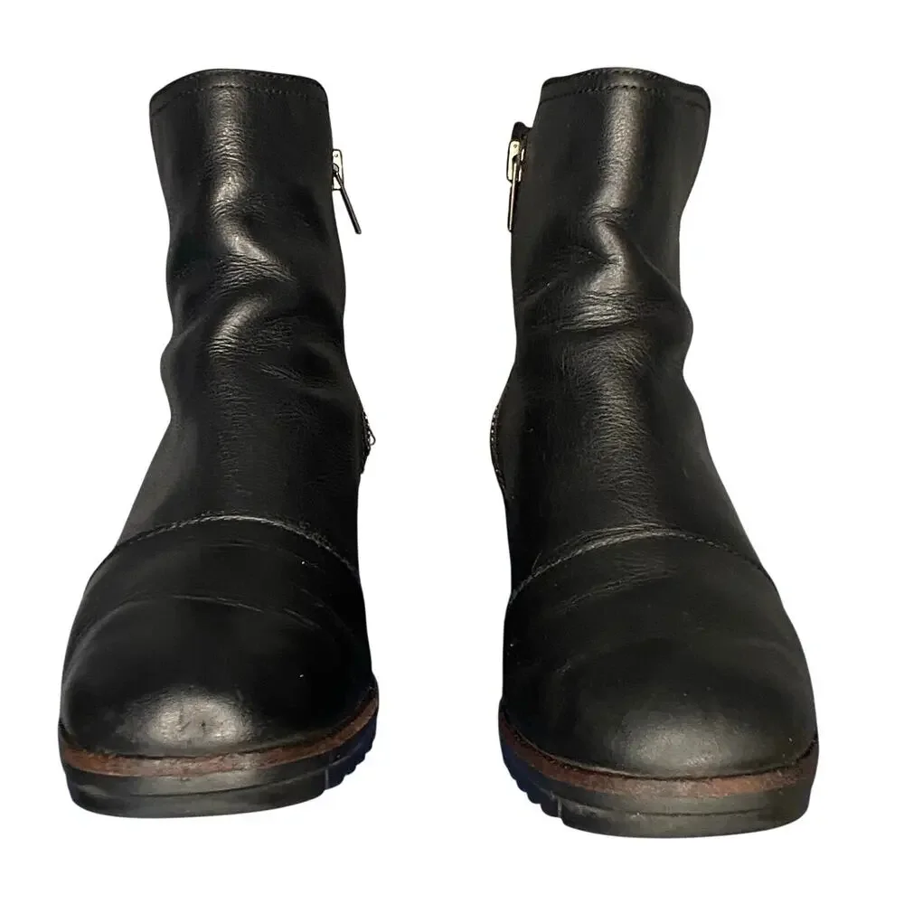 SOREL Cate Bootie Women Sz 7 Black Leather Block Heel Waterproof